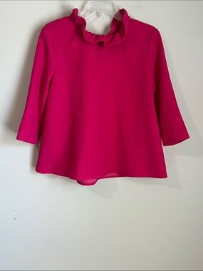 Tuckernuck Pomander Place High Neck Blouse Ruffle Bow Tie Pink Sz XS